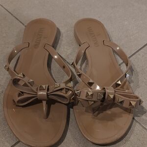 Valentino Women's Beige Sandals with Gold Studs
